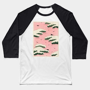 19th Century Japanese Pink Sky and Birds Illustration Baseball T-Shirt